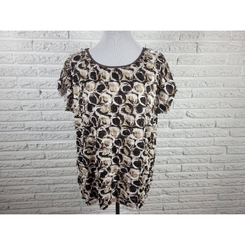 NY Collection 1X Plus Size Top Brown Ruffle Tiered Sleeveless Stretch GEO280E